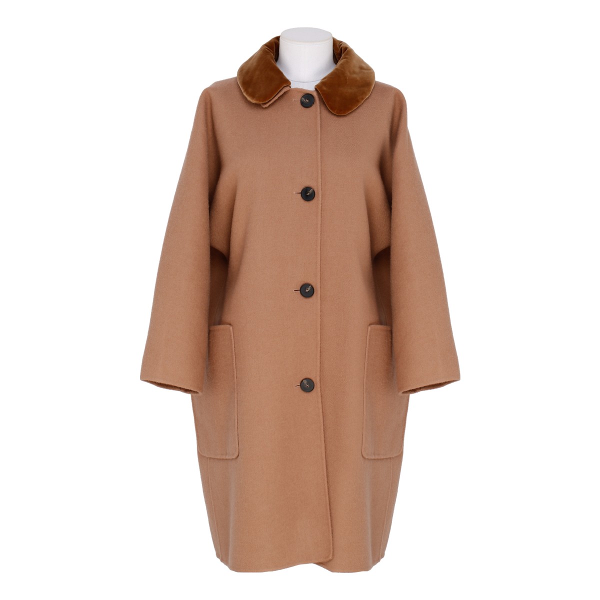 Beige wool coat with velvet collar