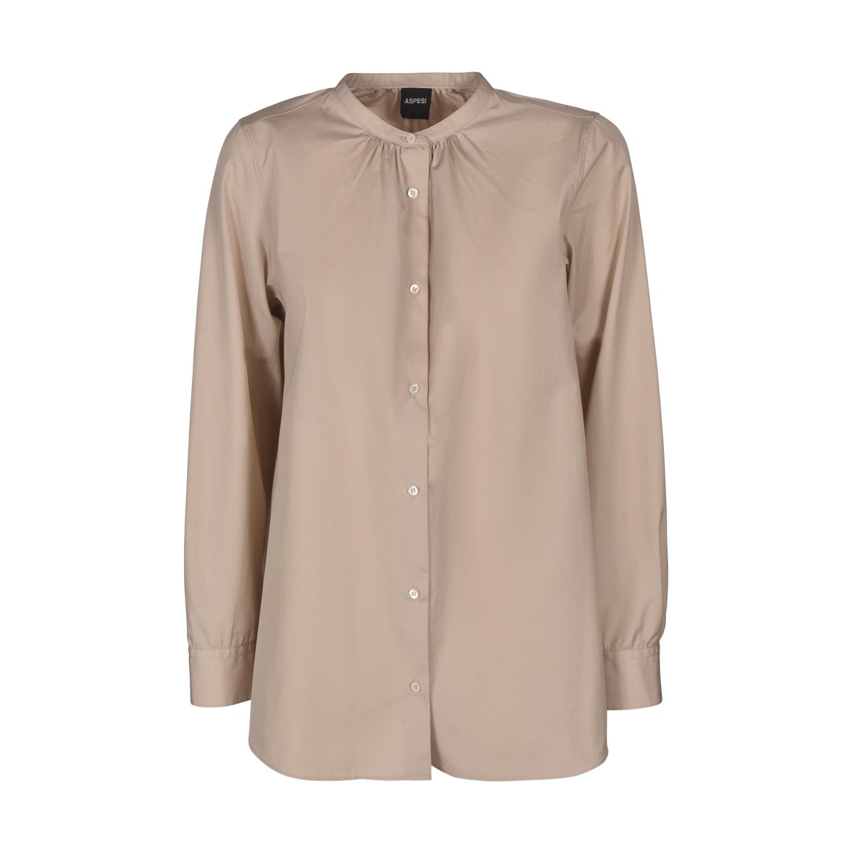 Beige cotton long-sleeved shirt