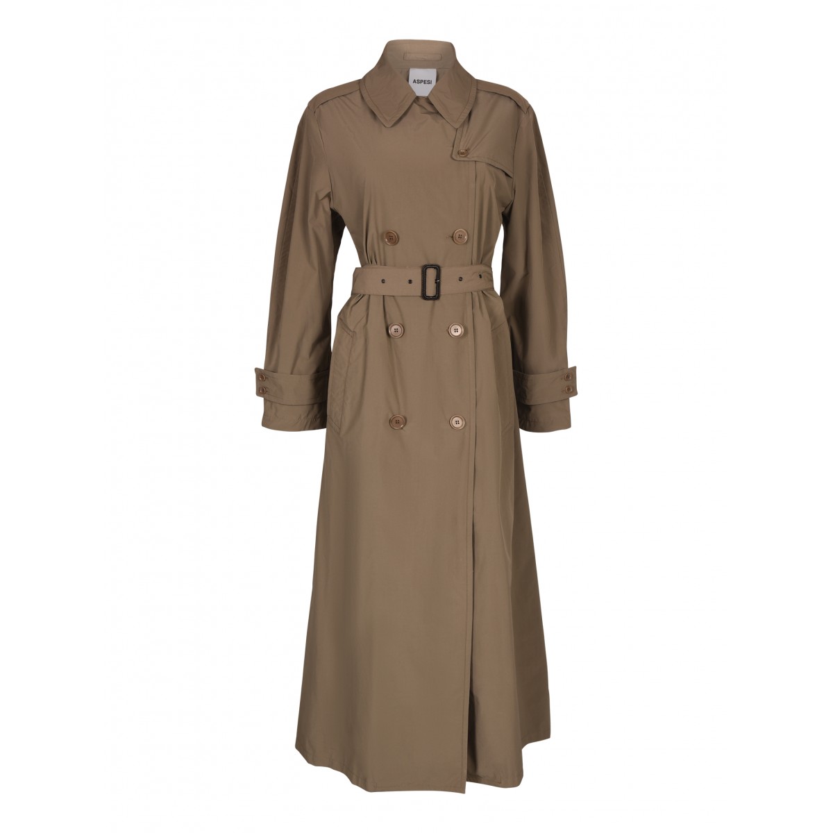 Beige Double-breasted Belted Trench