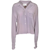 camicia maniche lunghe collo aperto con taschino e spalle arricciate e pences in vita 