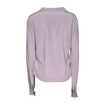 camicia maniche lunghe collo aperto con taschino e spalle arricciate e pences in vita 