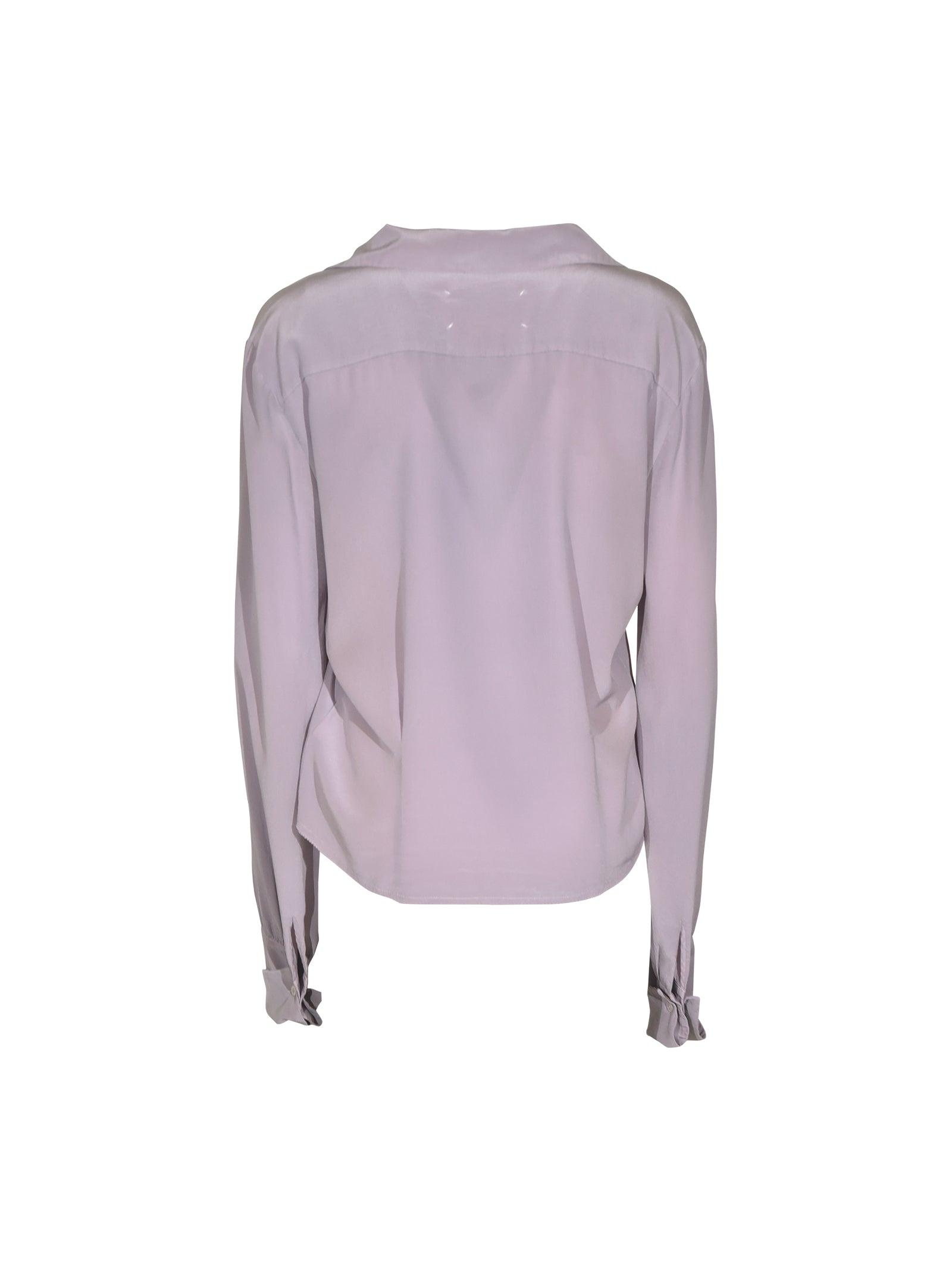 camicia maniche lunghe collo aperto con taschino e spalle arricciate e pences in vita 