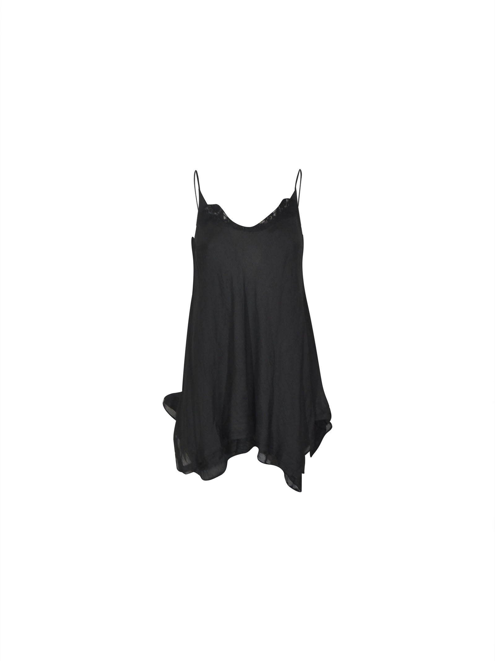 top con punte , spalline sottili e pizzo 
