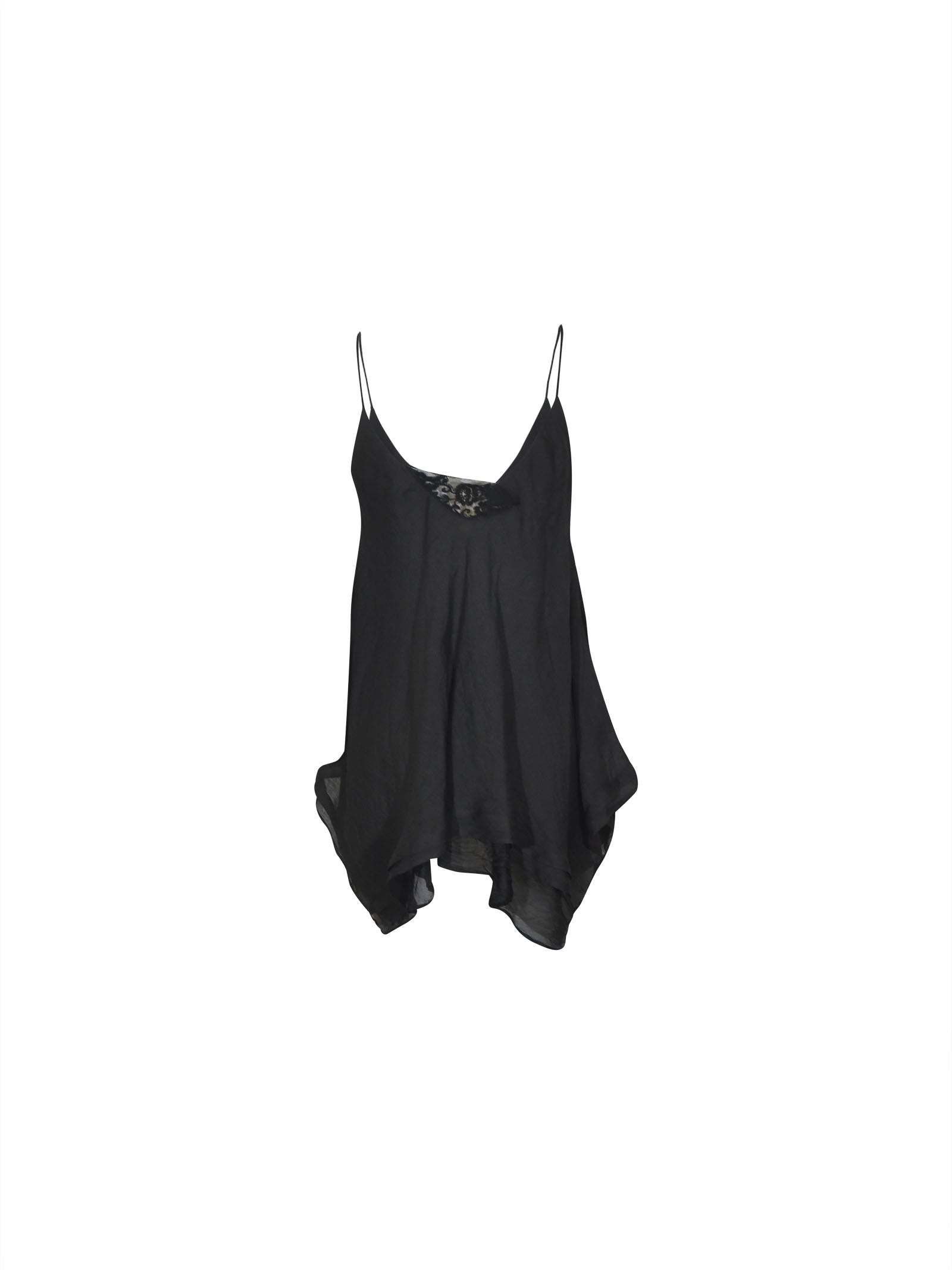 top con punte , spalline sottili e pizzo 