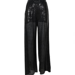pantaloni paillettes gamba larga elastico vita 