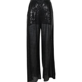 pantaloni paillettes gamba larga elastico vita 