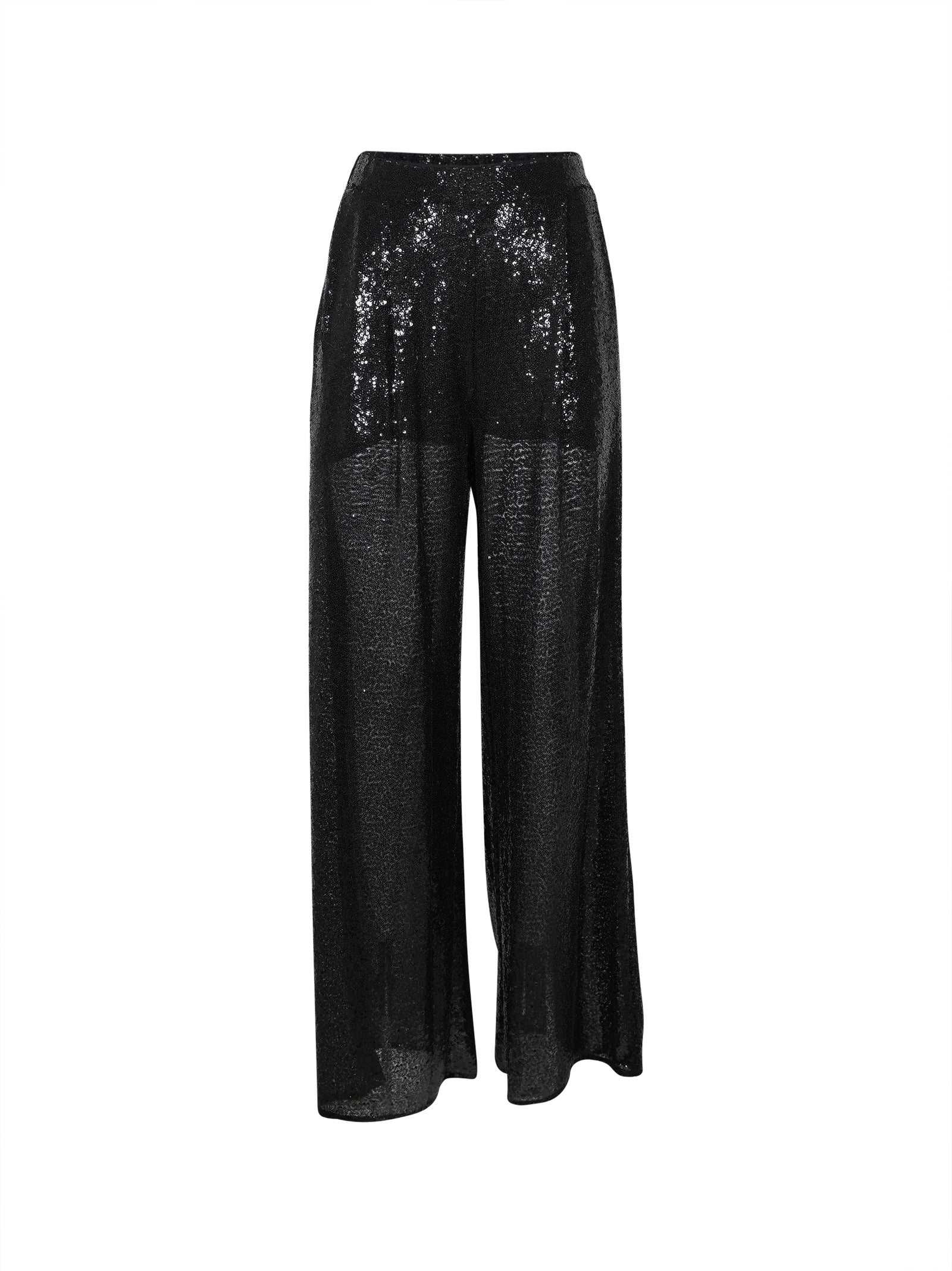pantaloni paillettes gamba larga elastico vita 
