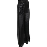 pantaloni paillettes gamba larga elastico vita 
