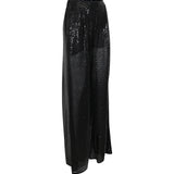 pantaloni paillettes gamba larga elastico vita 