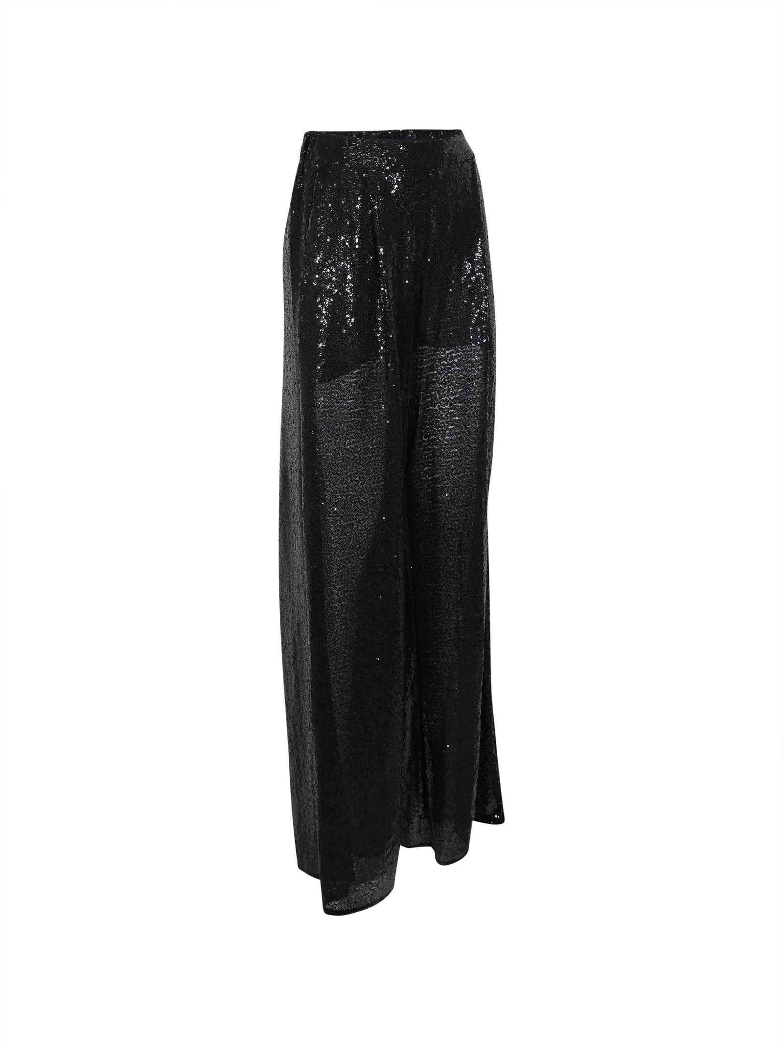 pantaloni paillettes gamba larga elastico vita 