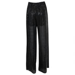 pantaloni paillettes gamba larga elastico vita 