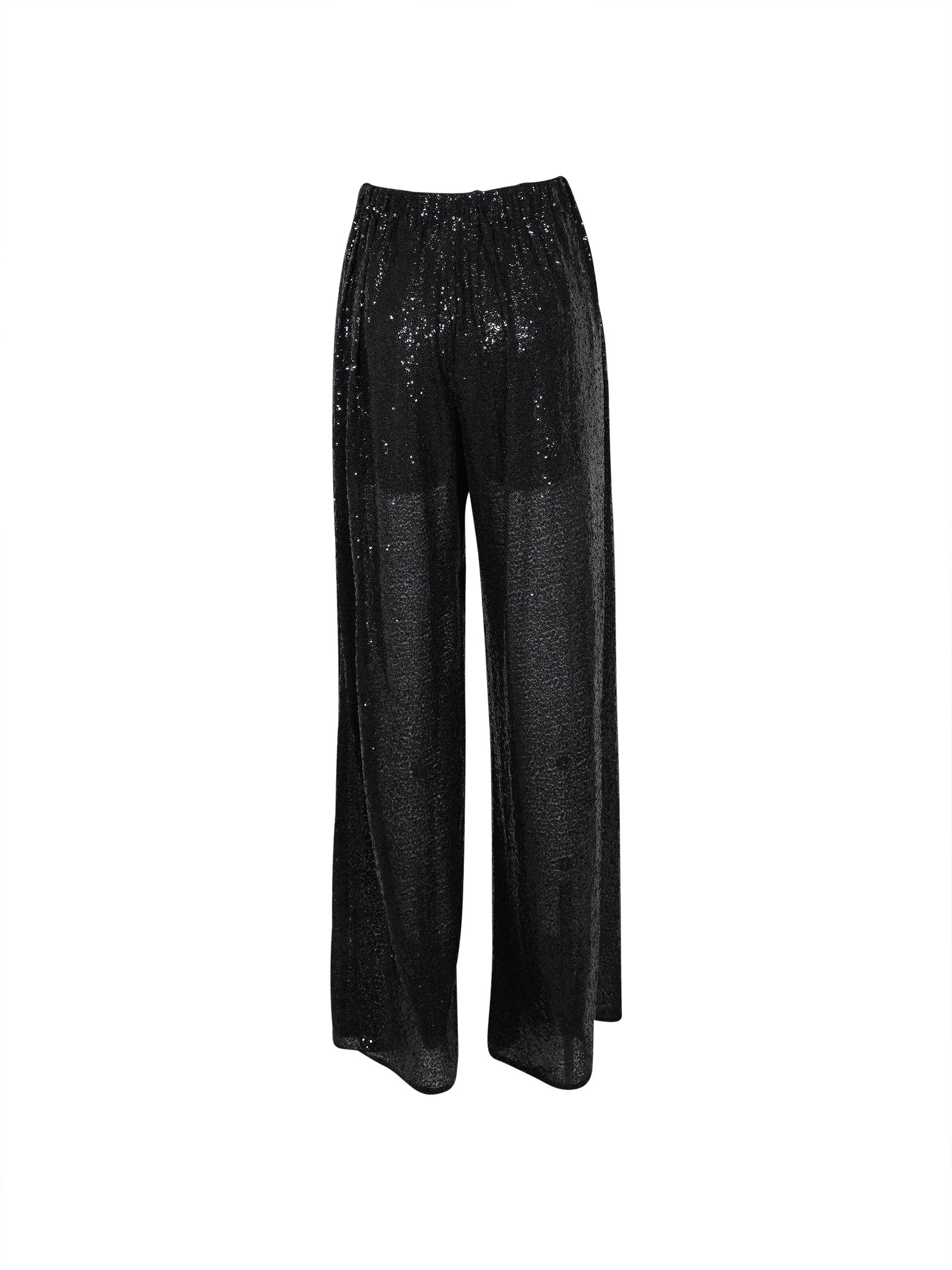 pantaloni paillettes gamba larga elastico vita 
