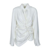 camicia maniche lunghe con coulisse e drappeggio 
