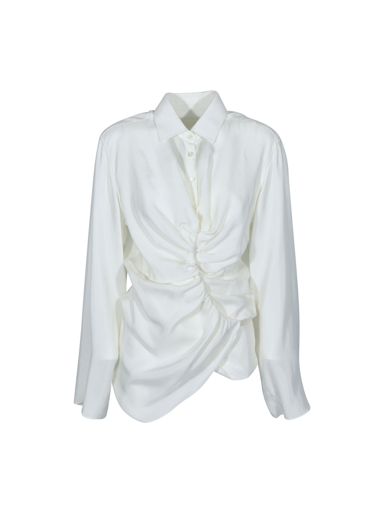 camicia maniche lunghe con coulisse e drappeggio 