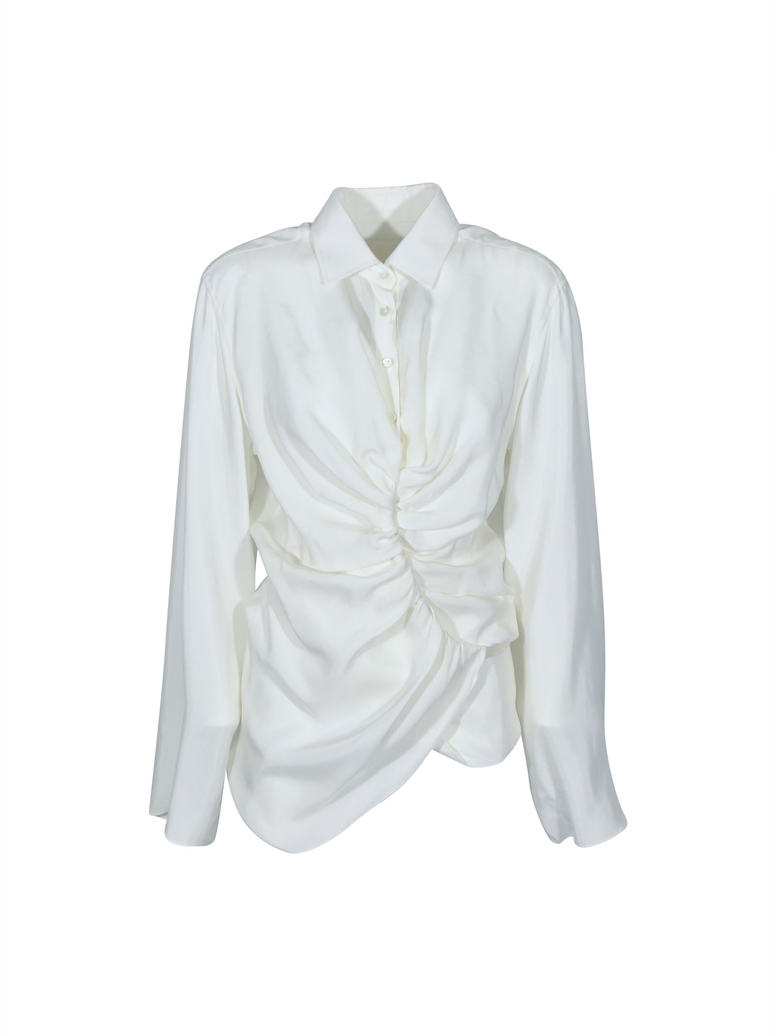 camicia maniche lunghe con coulisse e drappeggio 