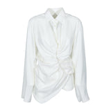 camicia maniche lunghe con coulisse e drappeggio 