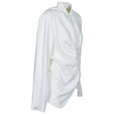 camicia maniche lunghe con coulisse e drappeggio 