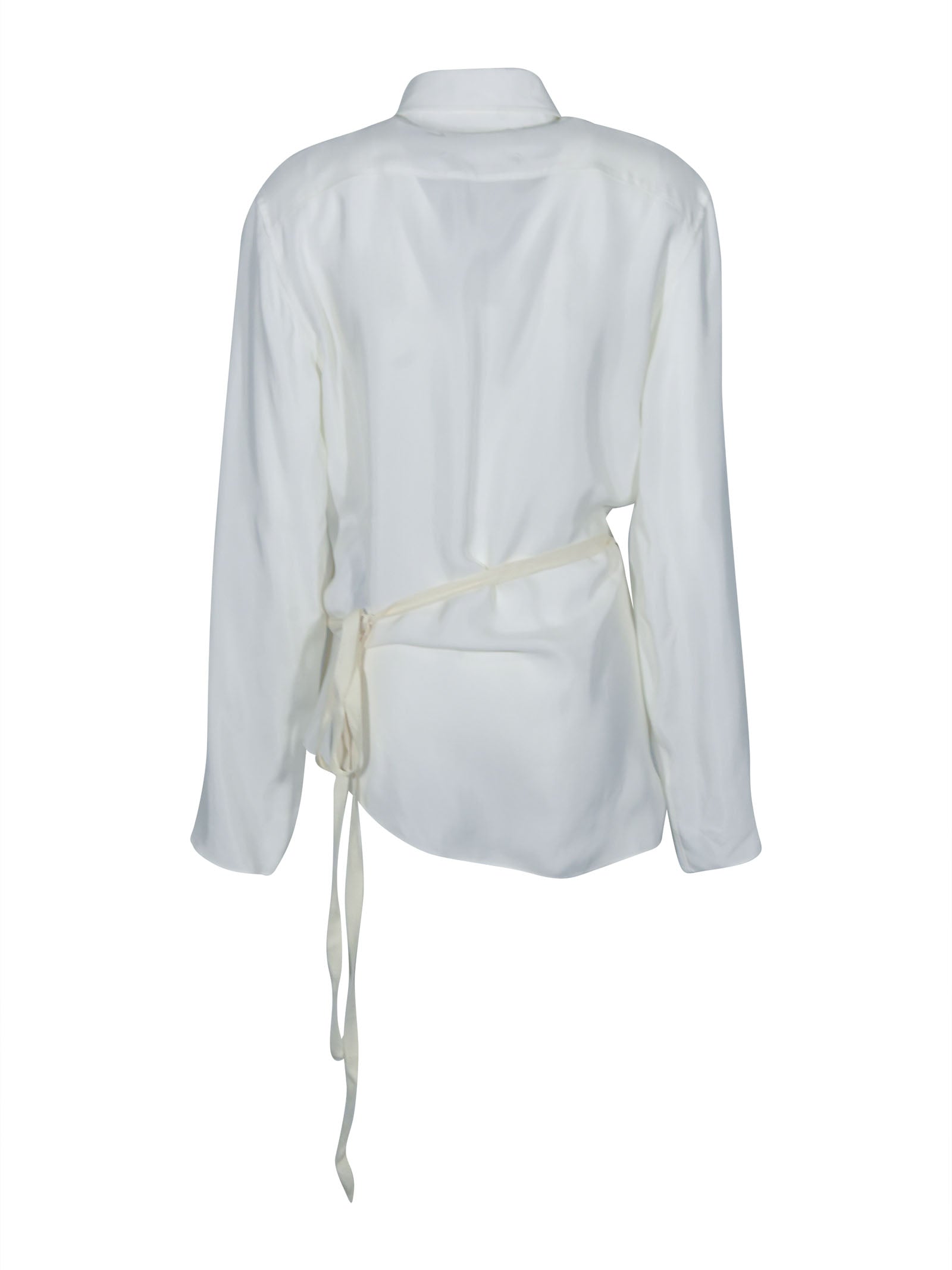 camicia maniche lunghe con coulisse e drappeggio 