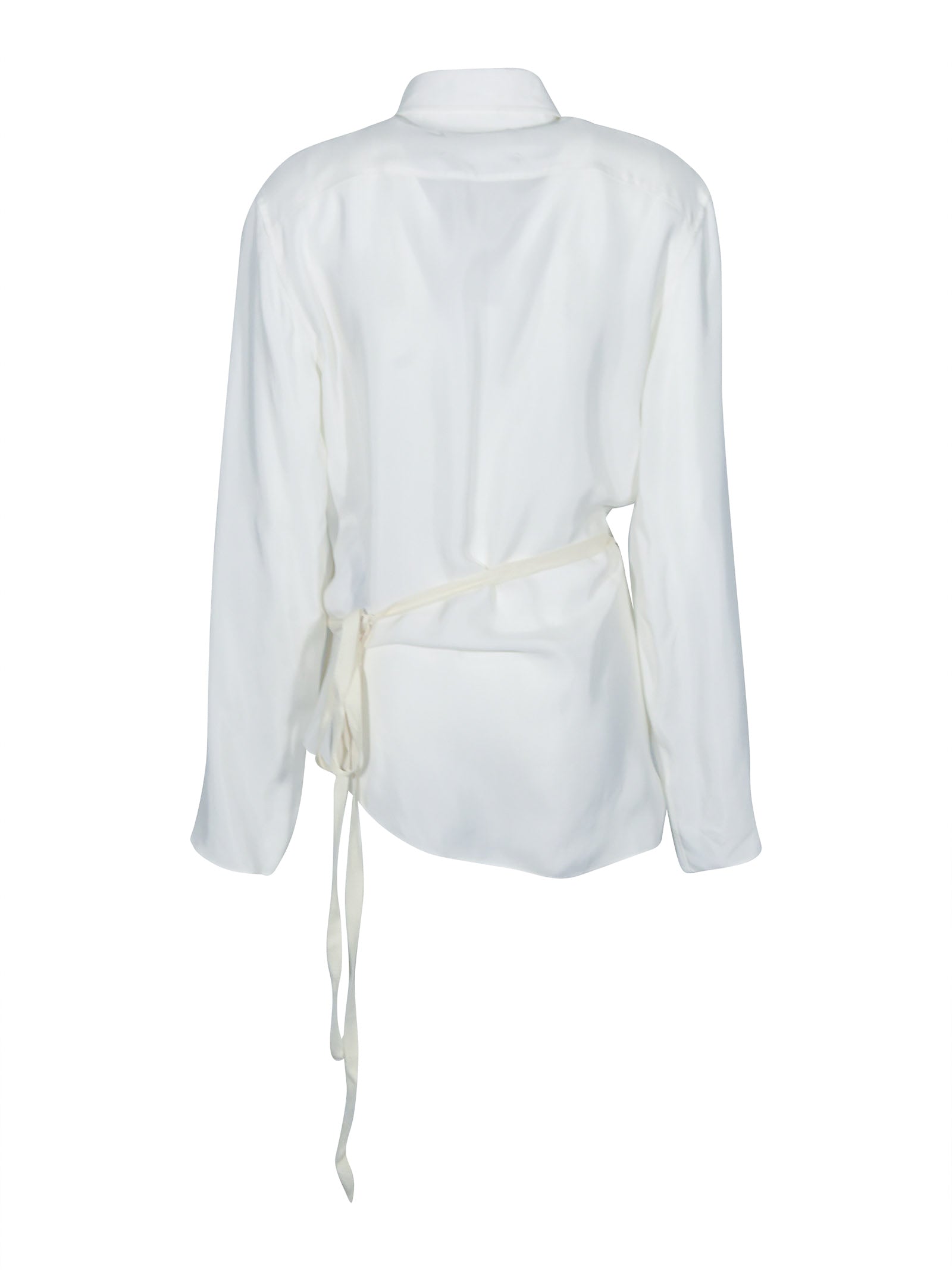 camicia maniche lunghe con coulisse e drappeggio 