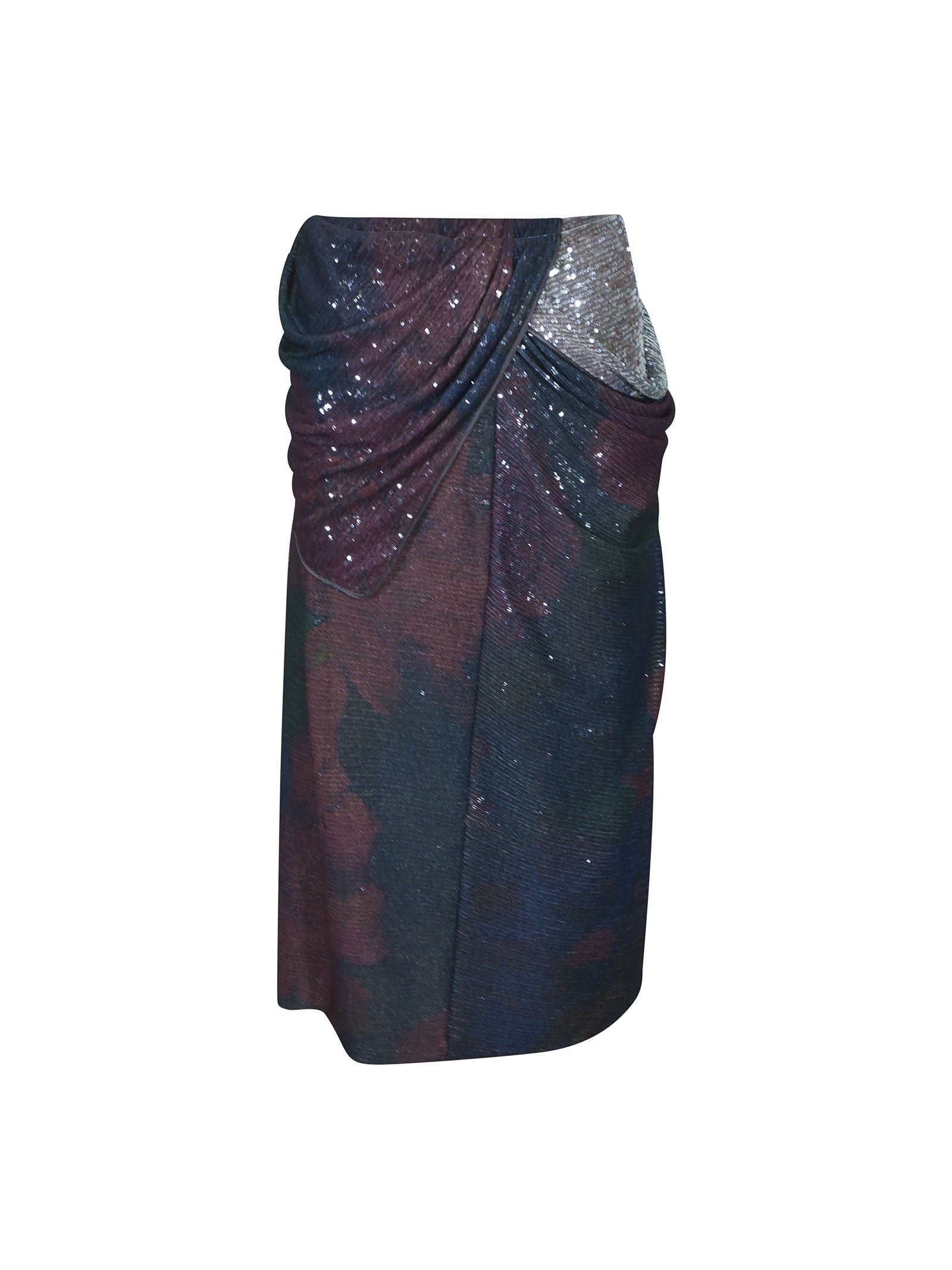 gonna lunga drappeggiata in paillettes stampate 