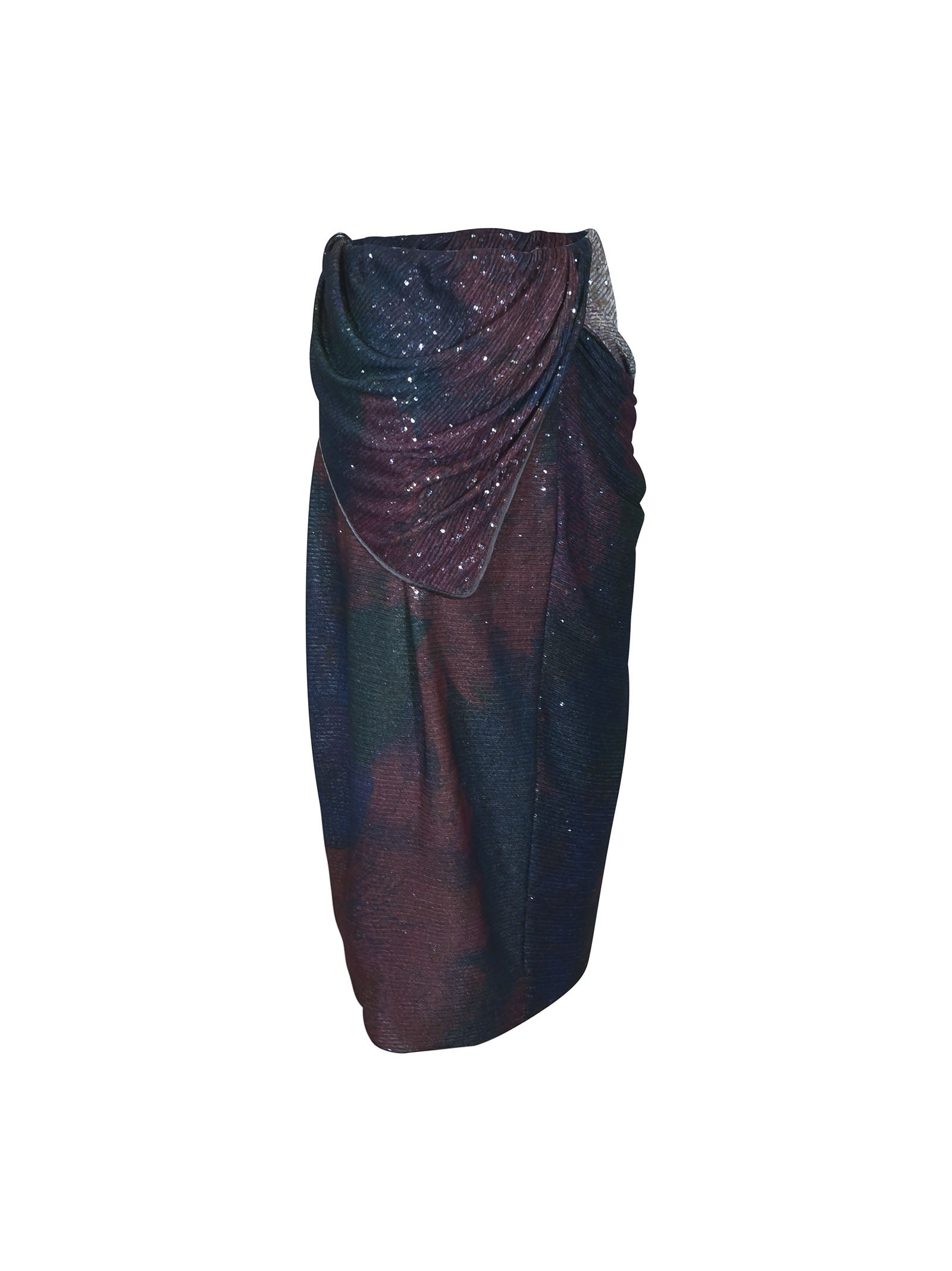 gonna lunga drappeggiata in paillettes stampate 