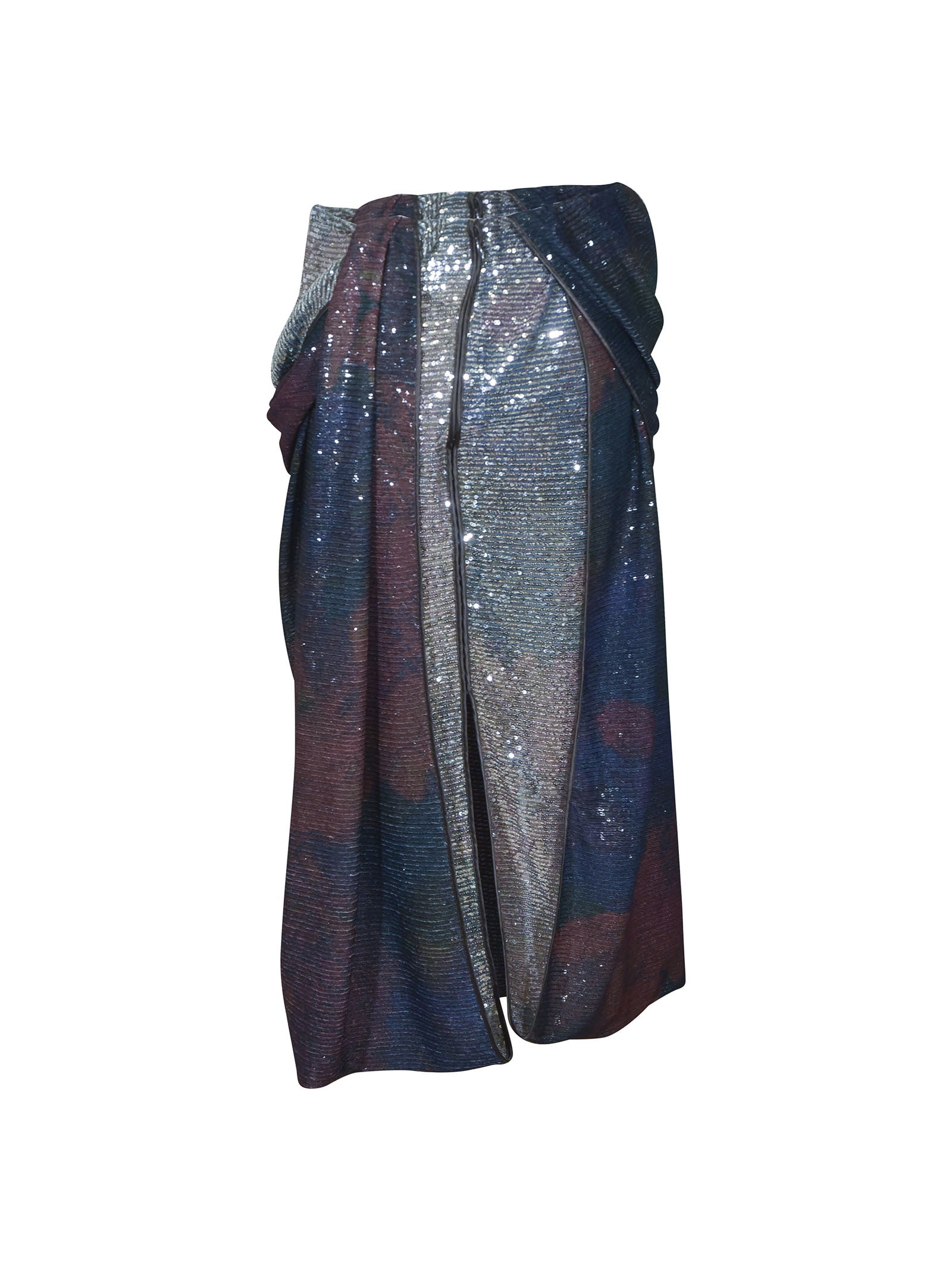 gonna lunga drappeggiata in paillettes stampate 