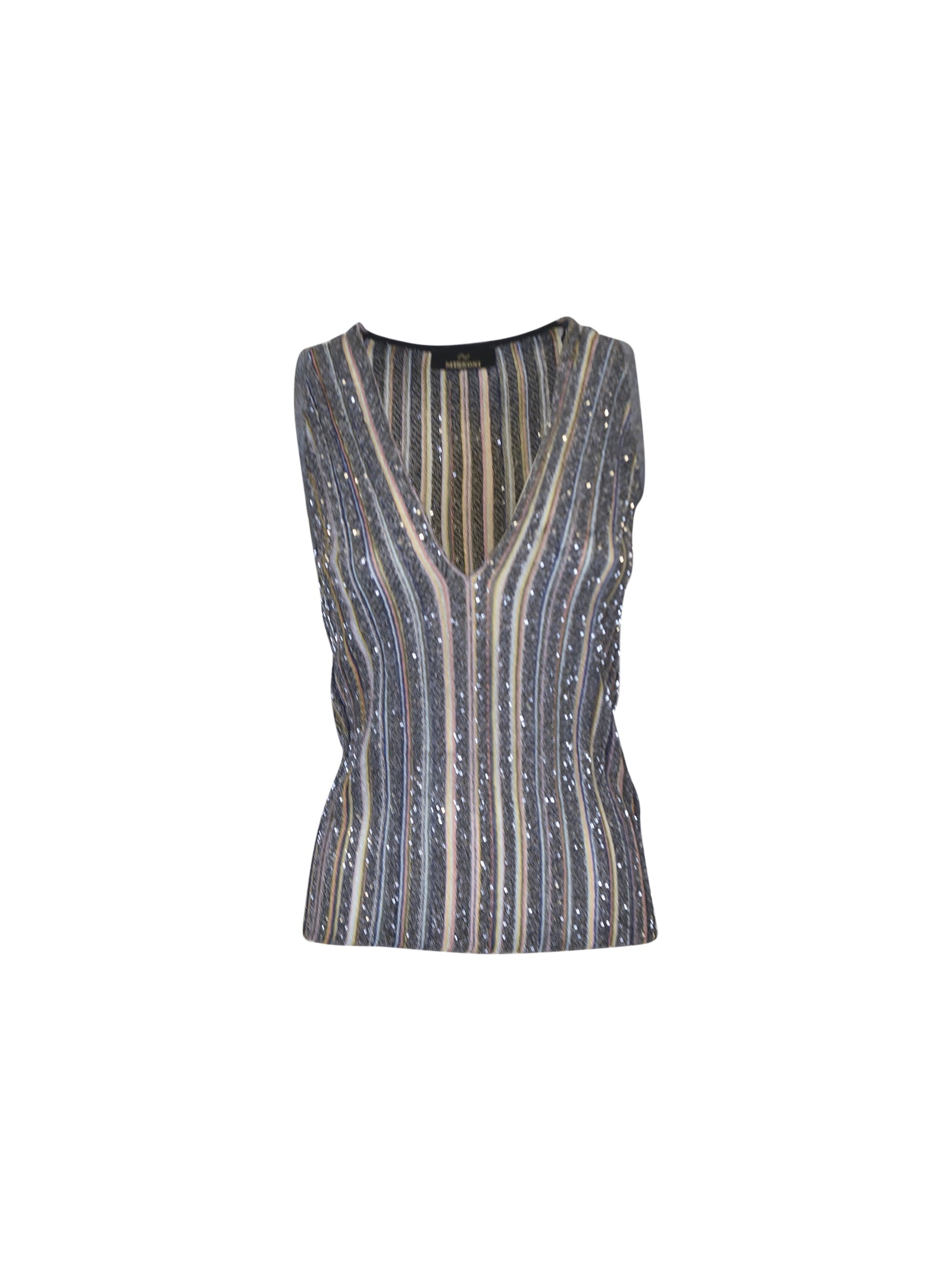 top canotta scollo v con micro paillettes 