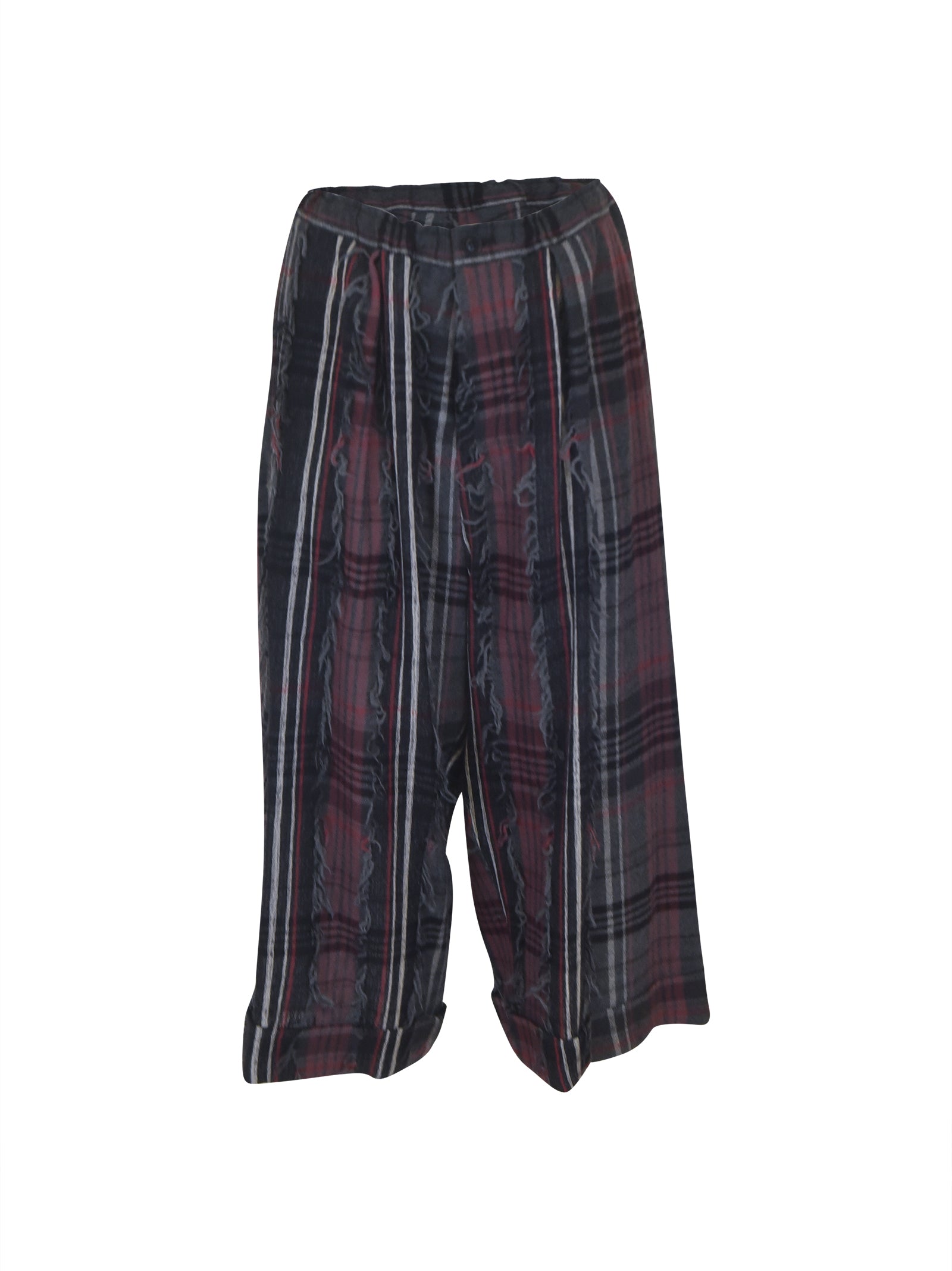 pantaloni scozzesi gamba larga  risvolto con frange 