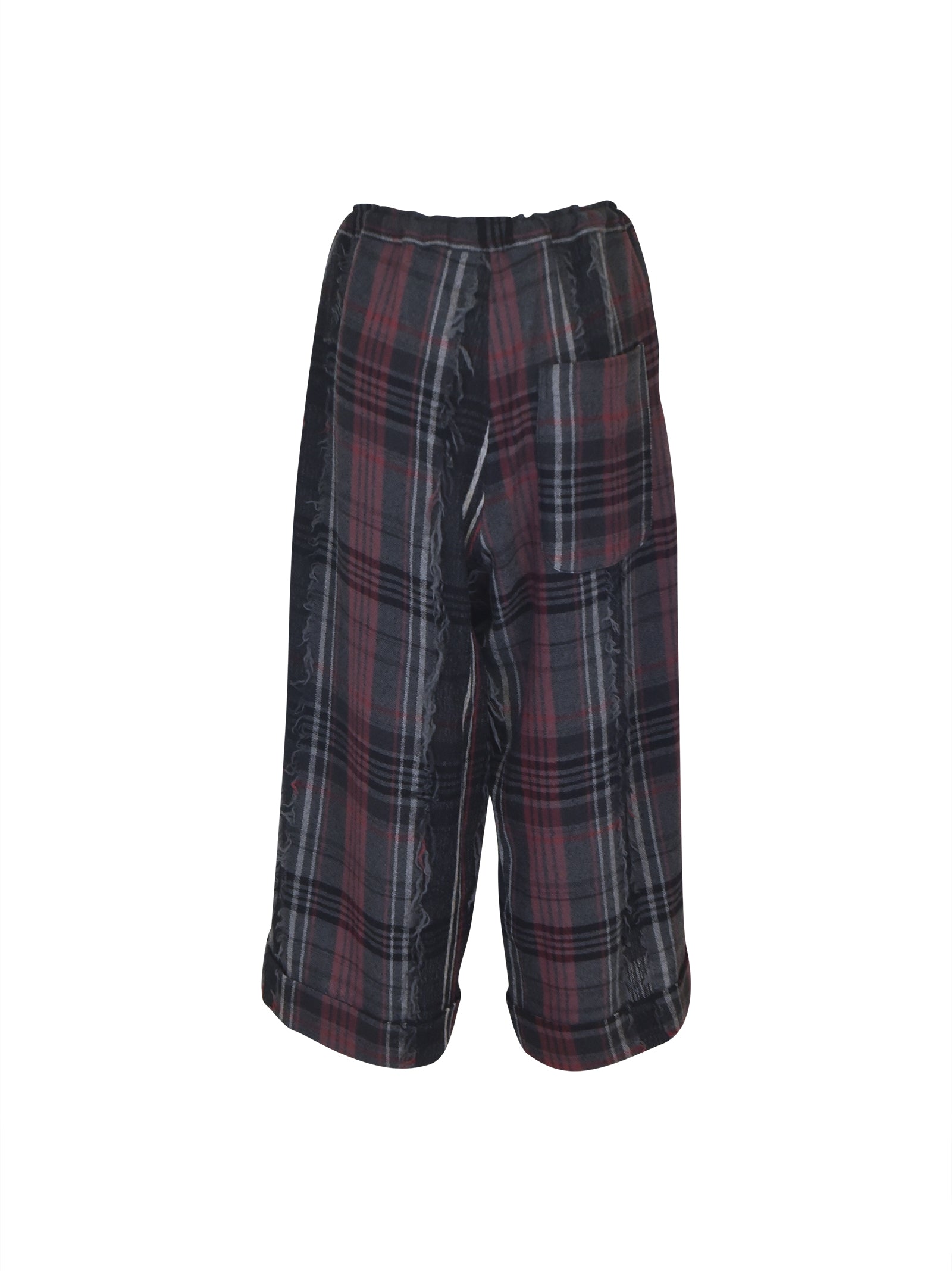 pantaloni scozzesi gamba larga  risvolto con frange 
