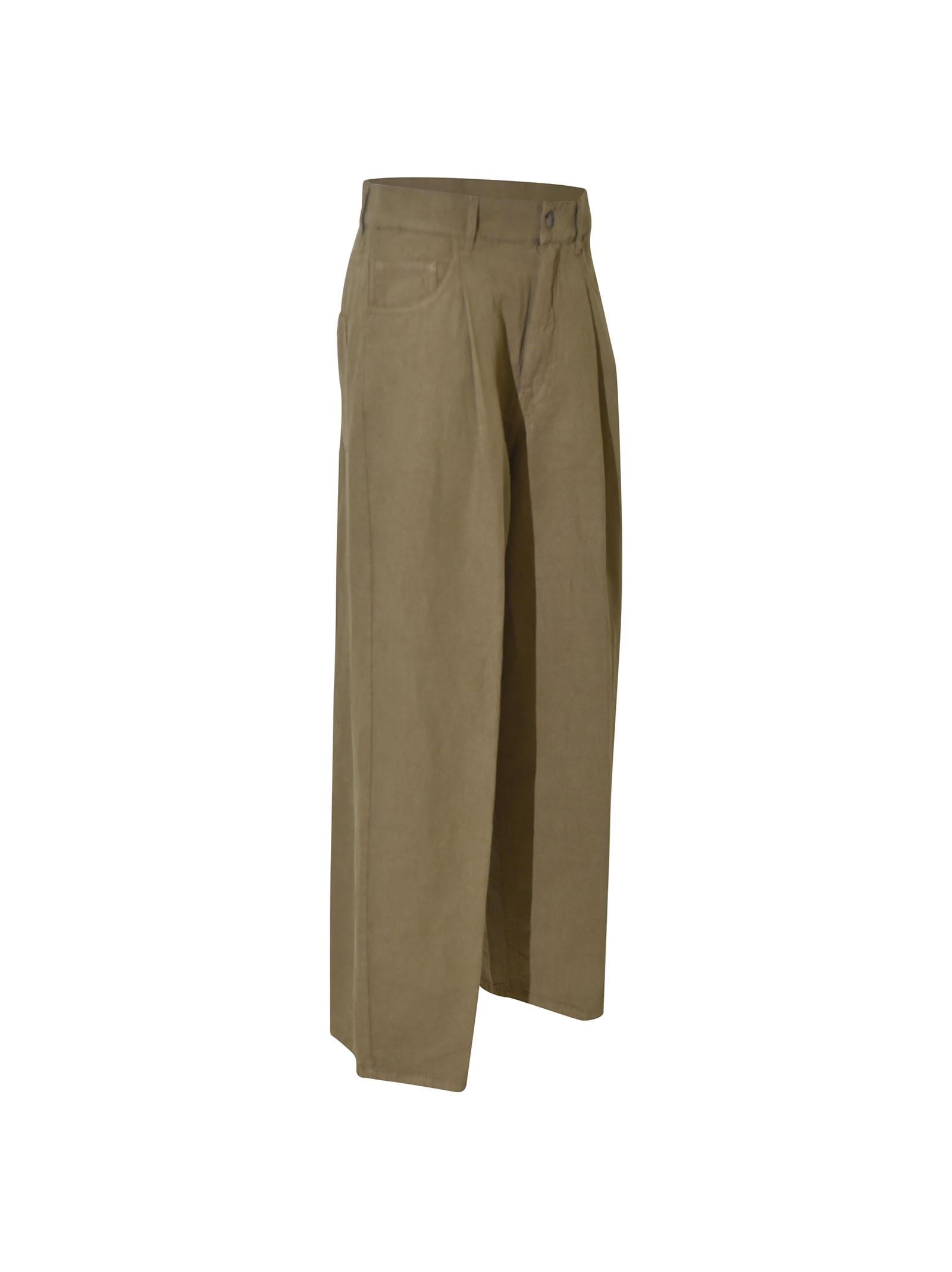 pantaloni barrel con pences gamba larga 