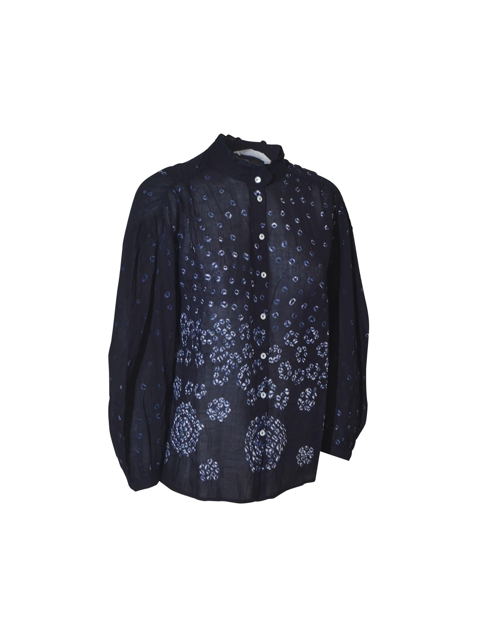 camicia collo coreana rouches manica lunga 