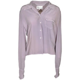 camicia maniche lunghe collo aperto con taschino e spalle arricciate e pences in vita 