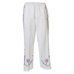 pantaloni popeline ricamo elastico in vita 