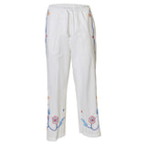 pantaloni popeline ricamo elastico in vita 