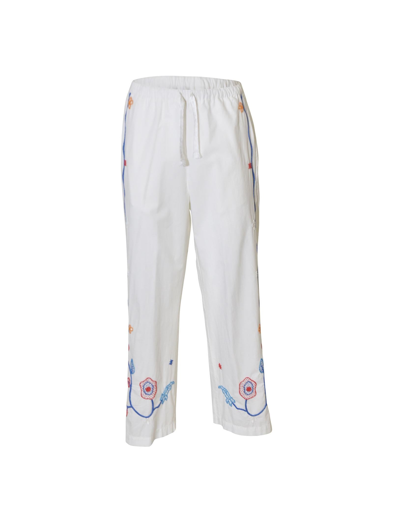 pantaloni popeline ricamo elastico in vita 