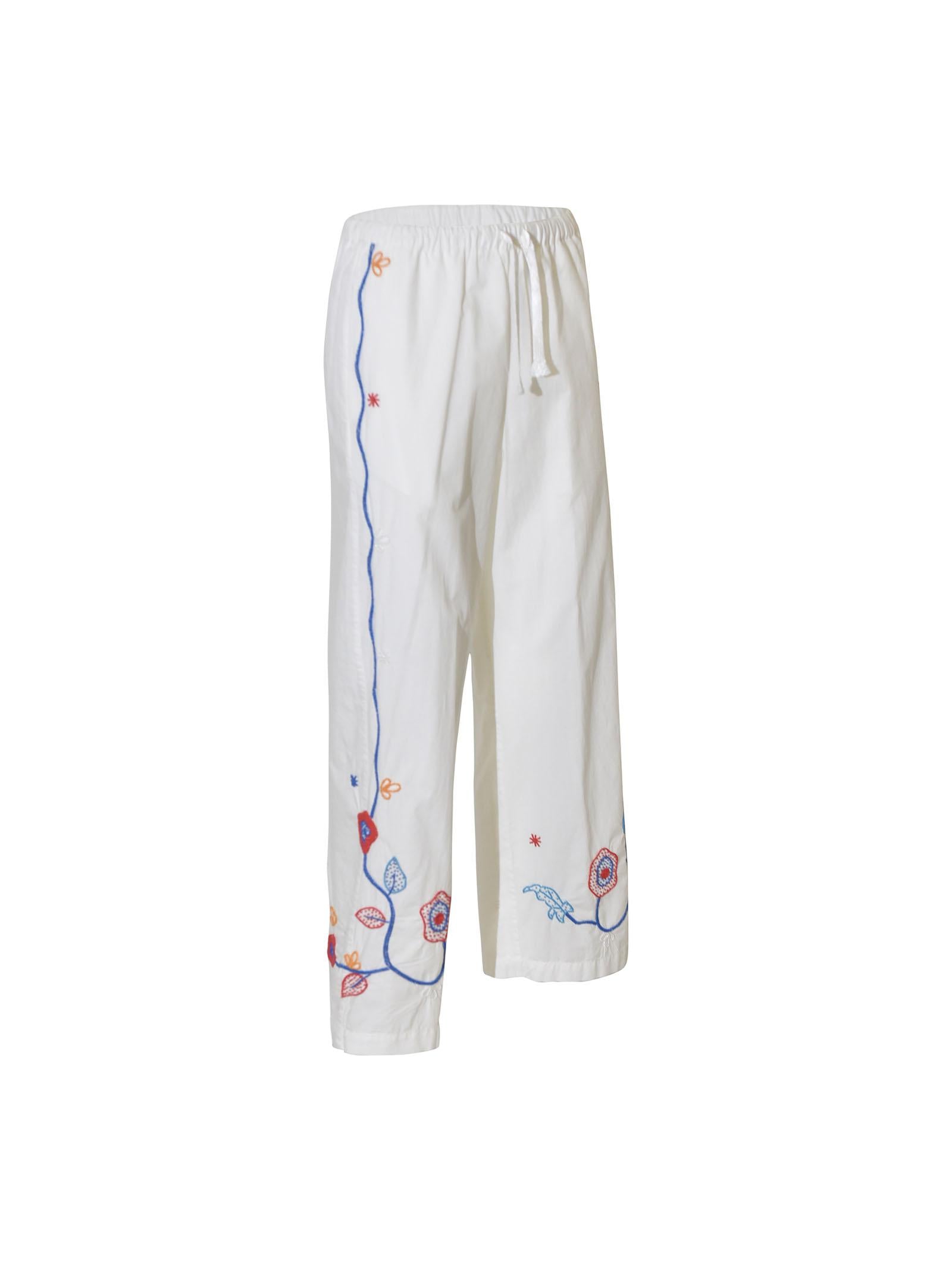 pantaloni popeline ricamo elastico in vita 