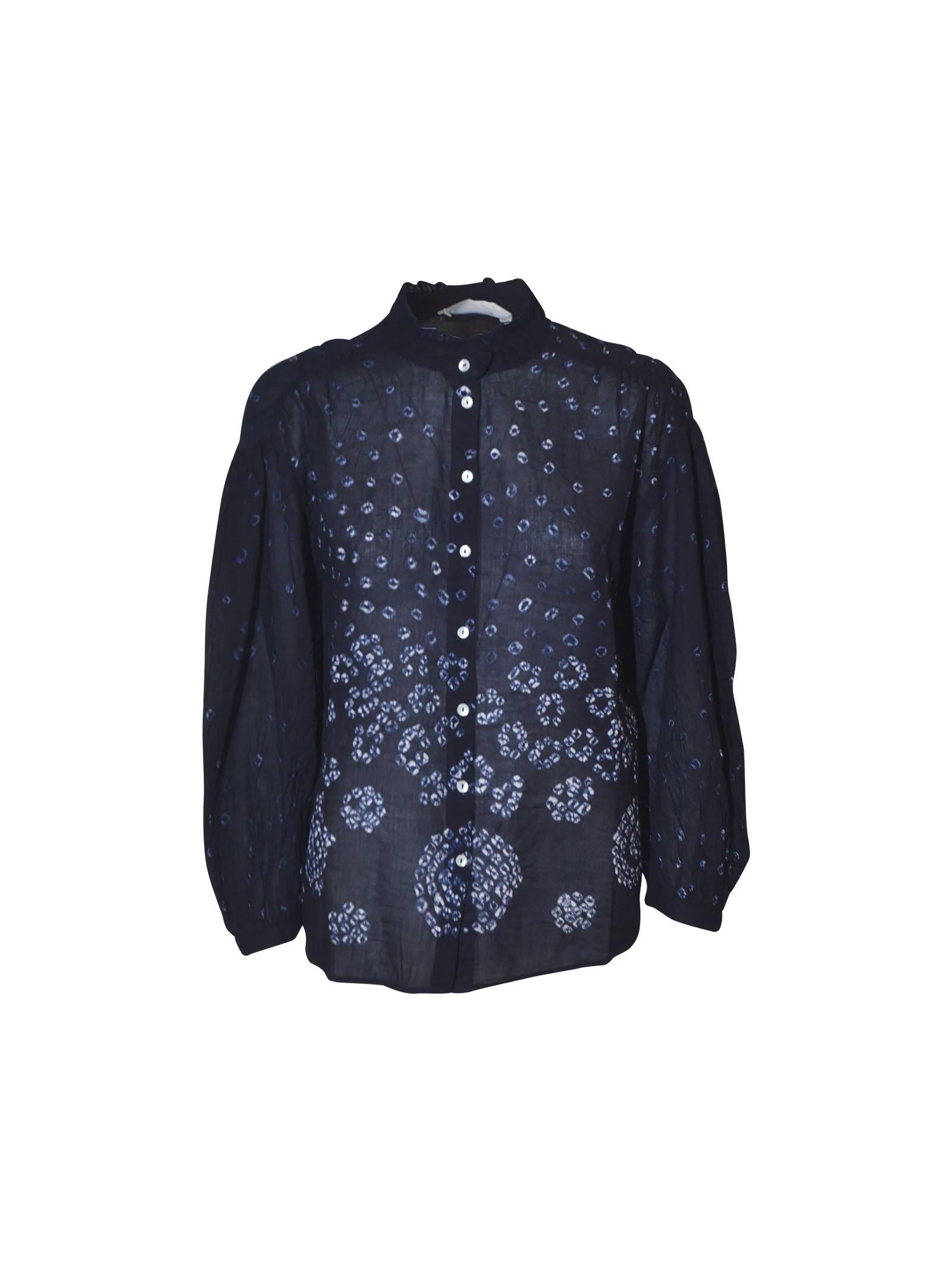 camicia collo coreana rouches manica lunga 