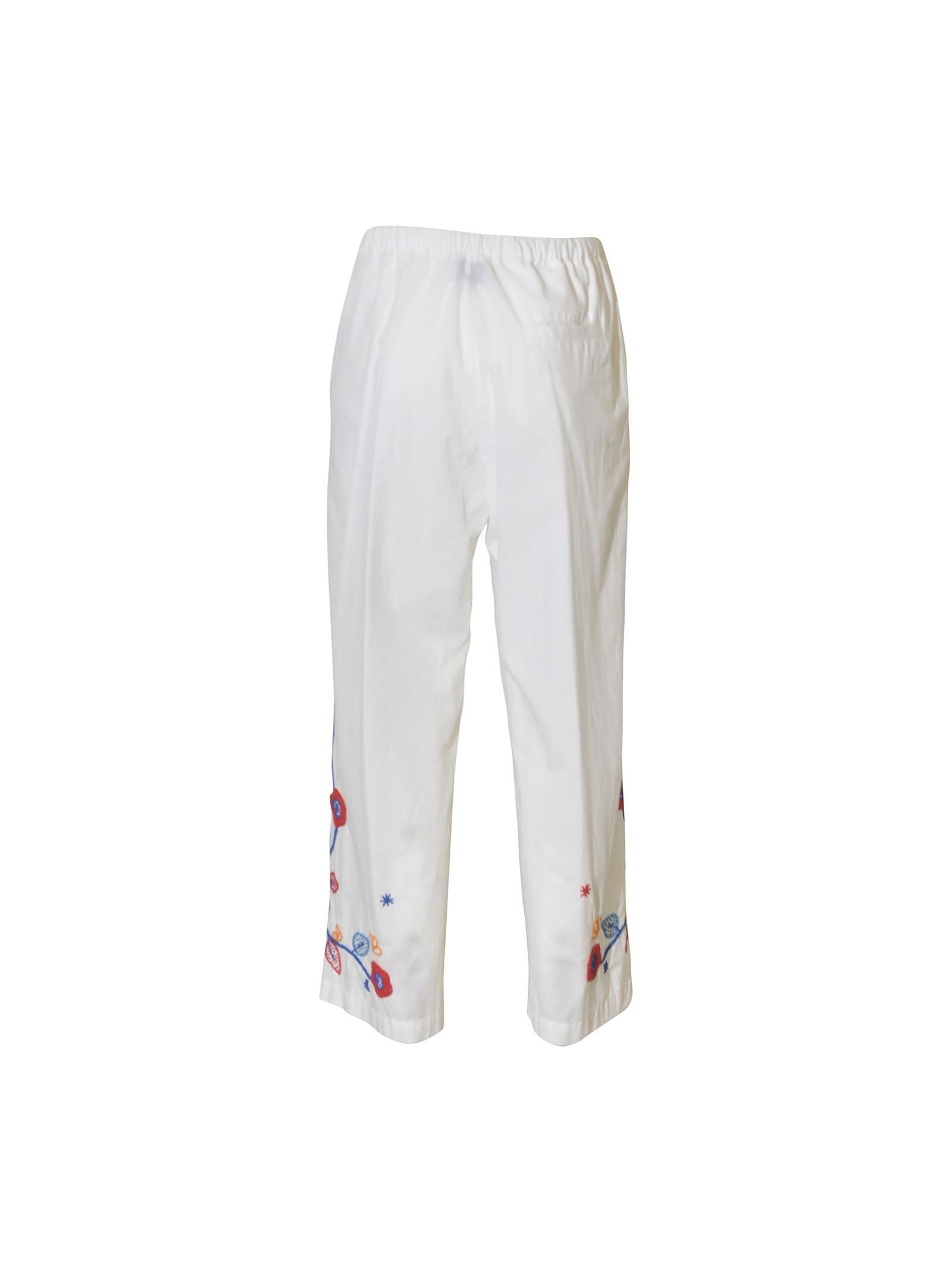 pantaloni popeline ricamo elastico in vita 